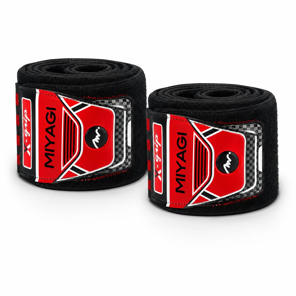 Par de rodilleras de poder Miyagi M7016 rojas para levantamiento de pesas